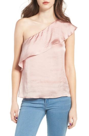 Women's Love, Fire Satin Ruffle One-shoulder Top - Pink