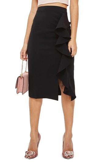 Women's Topshop Ruffle Midi Skirt Us (fits Like 6-8) - Black