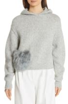 Women's Tibi Genuine Alpaca Fur Pocket Hoodie - Grey