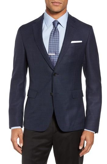Men's Boss Nobis Trim Fit Check Wool Sport Coat R - Blue