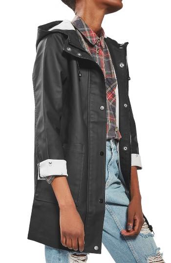 Women's Topshop Shark Lining Mac Rain Jacket Us (fits Like 2-4) - Black