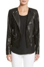 Women's Lafayette 148 New York Caridee Glazed Lambskin Leather Jacket, Size - Black