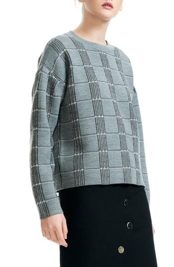 Women's Maje Mission Grid Pattern Wool Blend Sweater - Grey