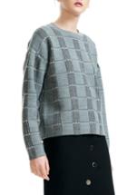 Women's Maje Mission Grid Pattern Wool Blend Sweater - Grey