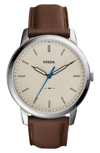 Men's Fossil Minimalist Leather Strap Watch, 44mm