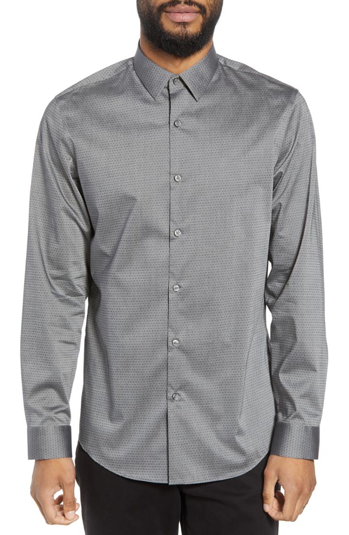 Men's Calibrate Trim Fit Dot Sport Shirt, Size - Grey