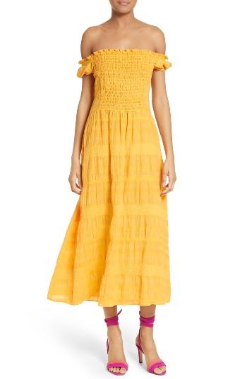 Women's Tanya Taylor Zanna Voile Jacquard Off The Shoulder Dress