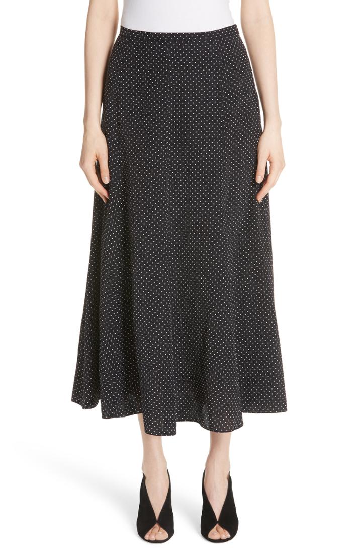 Women's Max Mara Pitone Polka Dot Print Silk Skirt Us / 40 It - Black