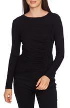 Women's 1.state Ruffle Front Rib Knit Long Sleeve Top - Black