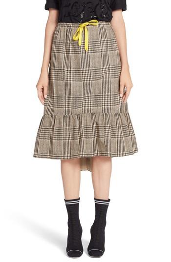 Women's Fendi Prince Of Wales Ruffle Midi Skirt Us / 38 It - Black