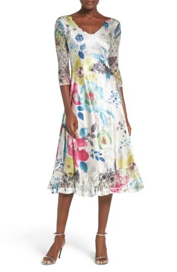 Petite Women's Komarov Lace & Charmeuse A-line Dress P - White