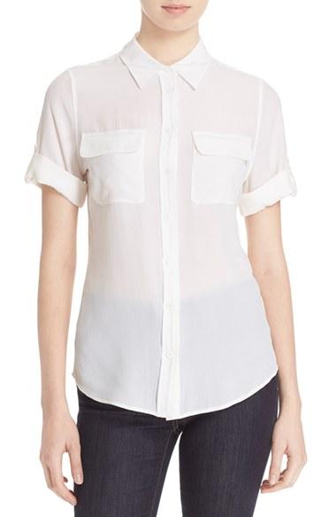 Women's Equipment Slim Signature Short Sleeve Silk Shirt - White