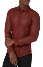 Men's Topman Muscle Fit Sheer Lace Shirt, Size - Red