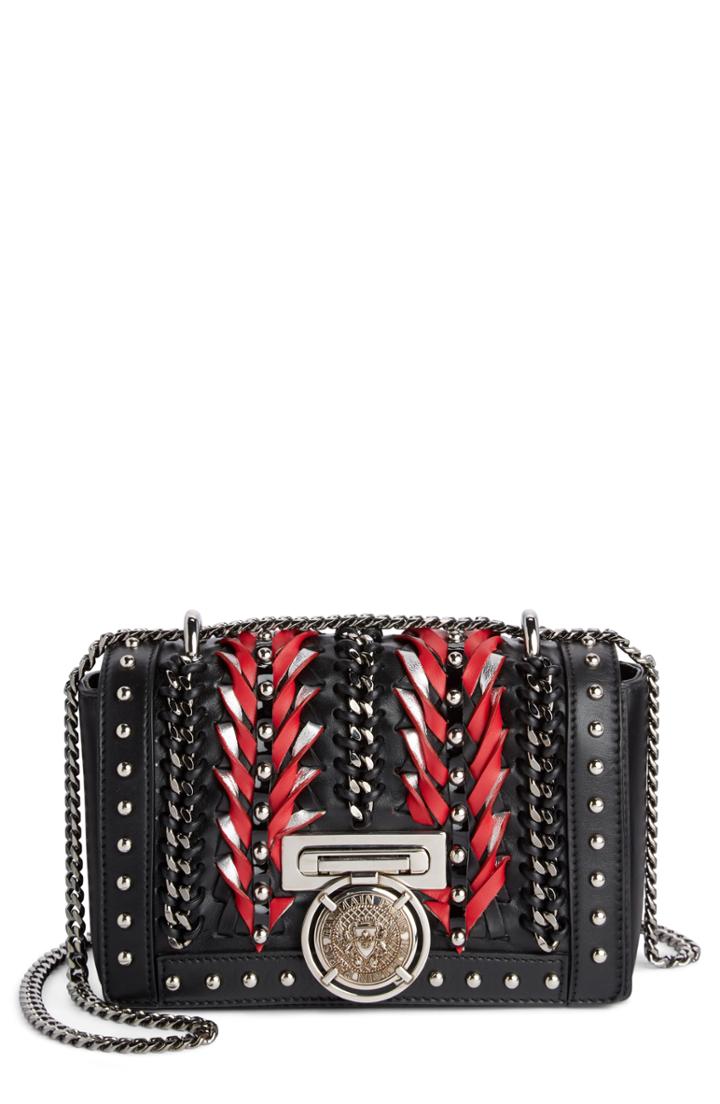 Balmain Baby Box Woven Leather Shoulder Bag -