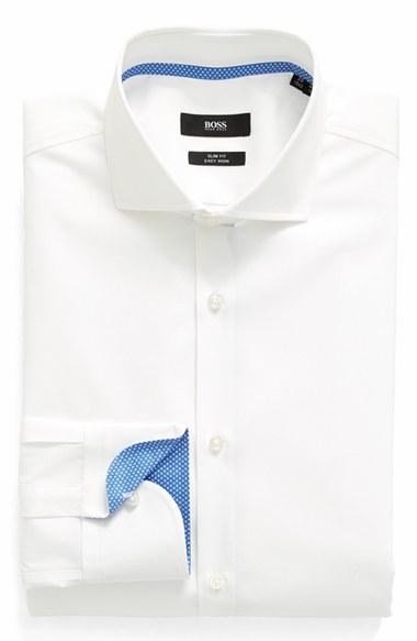 Men's Boss Slim Fit Easy Iron Solid Dress Shirt - White