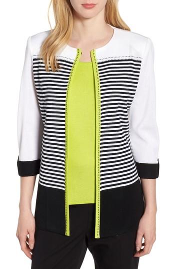 Women's Ming Wang Piped Stripe Jacket - White