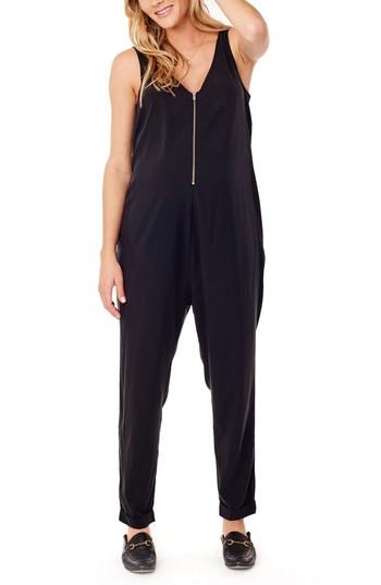 Women's Ingrid & Isabel Zip Front Maternity/nursing Jumpsuit - Black