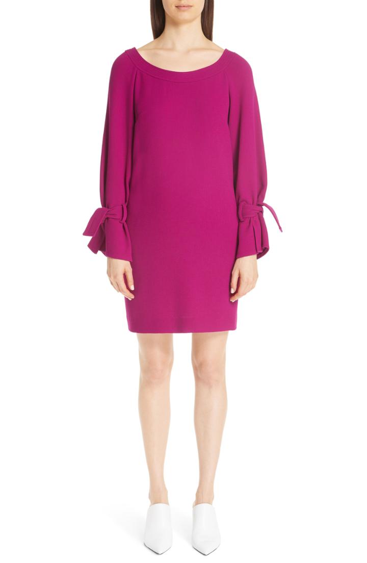 Women's Lela Rose Tie Cuff Wool Blend Crepe Shift Dress