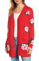 Women's Rdi Floral Intarsia Cardigan - Red