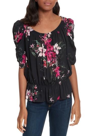 Women's Joie Kennon Ruched Sleeve Ruffle Hem Silk Top, Size - Pink