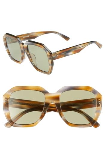 Women's Celine 53mm Square Sunglasses - Striped Peach/ Azure Havana
