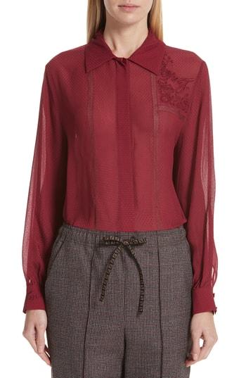 Women's Fendi Embroidered Polka Dot Voile Blouse Us / 46 It - Red
