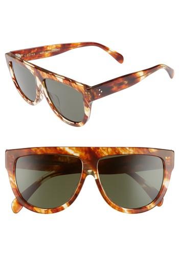 Women's Celine Special Fit 60mm Aviator Sunglasses - Striped Cognac Havana/ Green