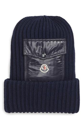 Men's Moncler Berretto Wool Beanie With Pocket - Blue