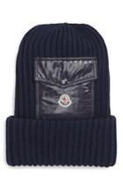 Men's Moncler Berretto Wool Beanie With Pocket - Blue