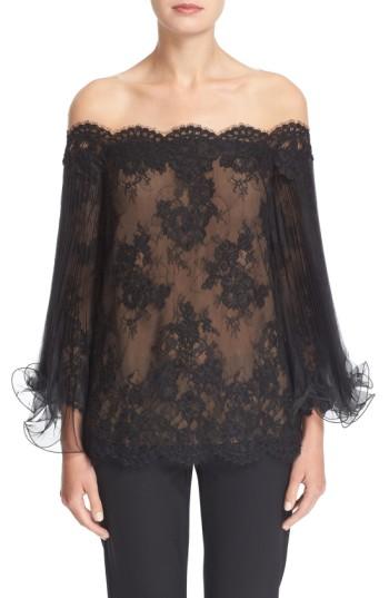 Women's Marchesa Flutter Sleeve Corded Lace Off The Shoulder Illusion Top - Black
