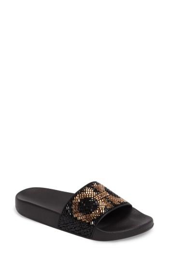 Women's Salvatore Ferragamo Crystal Logo Slide Sandal B - Black