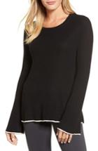 Petite Women's Vince Camuto Tipped Bell Sleeve Sweater, Size P - Black