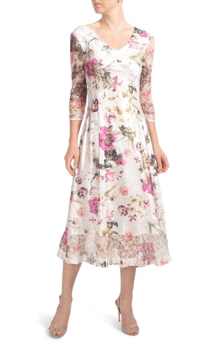 Petite Women's Komarov Chiffon & Charmeuse Dress P - Beige