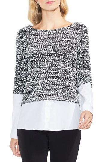 Women's Vince Camuto Metallic Knit Mix Media Top - Black