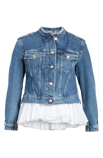 Women's Alexander Mcqueen Denim Jacket With Detachable Ruffle Hem Us / 46 It - Blue