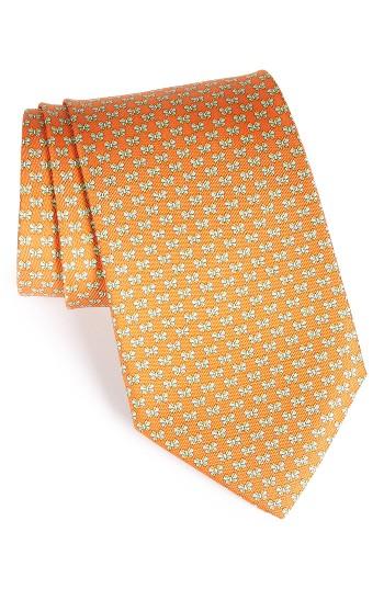 Men's Salvatore Ferragamo Bow Print Silk Tie, Size - Orange