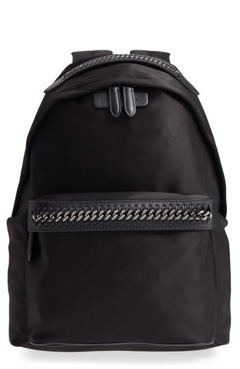 Stella Mccartney Logo Embossed Satin Backpack - Black