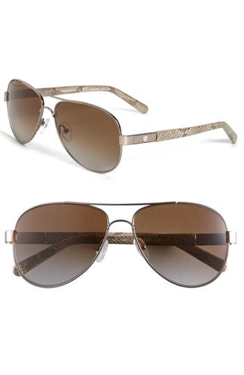 Tory Burch  Small  Polarized Metal Aviator Sunglasses Gold Snake  Brown Gradient One Size