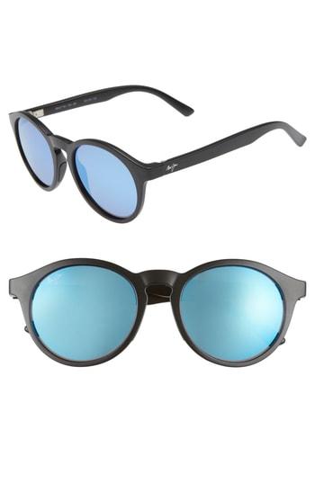 Women's Maui Jim Pineapple 50mm Polarized Round Sunglasses - Matte Black