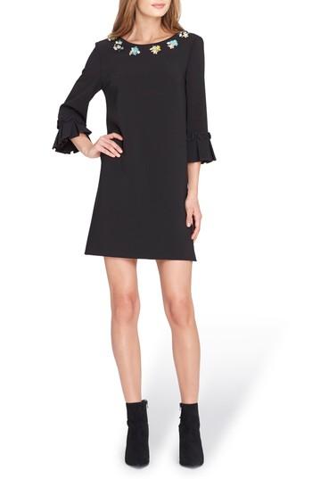 Petite Women's Tahari Embellished Bell Sleeve Shift Dress P - Black