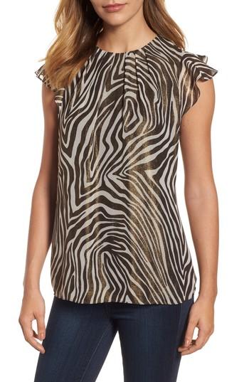 Women's Michael Michael Kors Flounce Sleeve Shimmer Print Top - Metallic