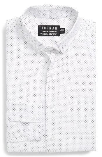 Men's Topman Dot Print Dress Shirt, Size - White