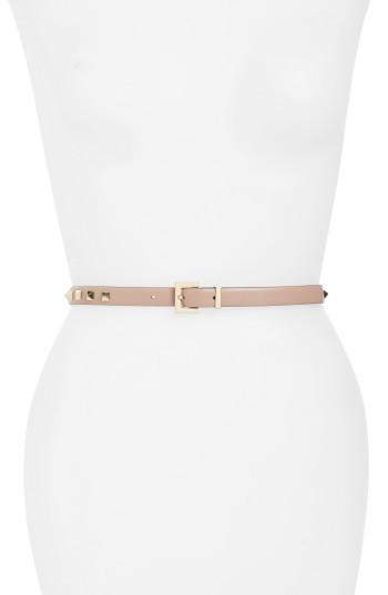 Women's Valentino Garavani Rockstud Skinny Calfskin Leather Belt - Poudre