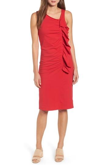 Women's Bobeau French Terry Ruffle Front Dress - Red