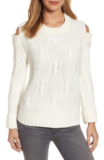 Women's Rdi Cold Shoulder Cable Sweater - White