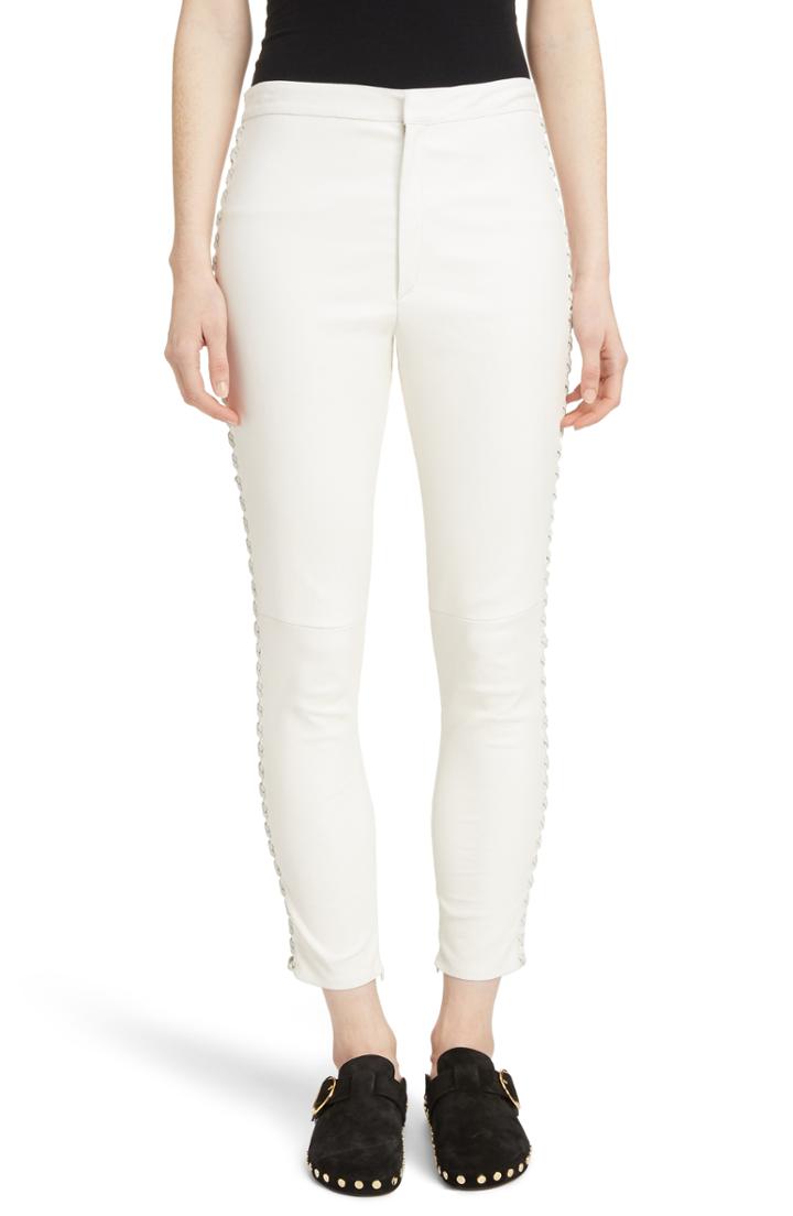 Women's Isabel Marant Medley Lace-up Side Lambskin Leather Pants Us / 38 Fr - White