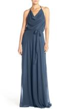 Women's Nouvelle Amsale 'alyssa' Cowl Neck Chiffon Halter Gown - Blue