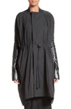 Women's Rick Owens Leather Sleeve Drawstring Coat