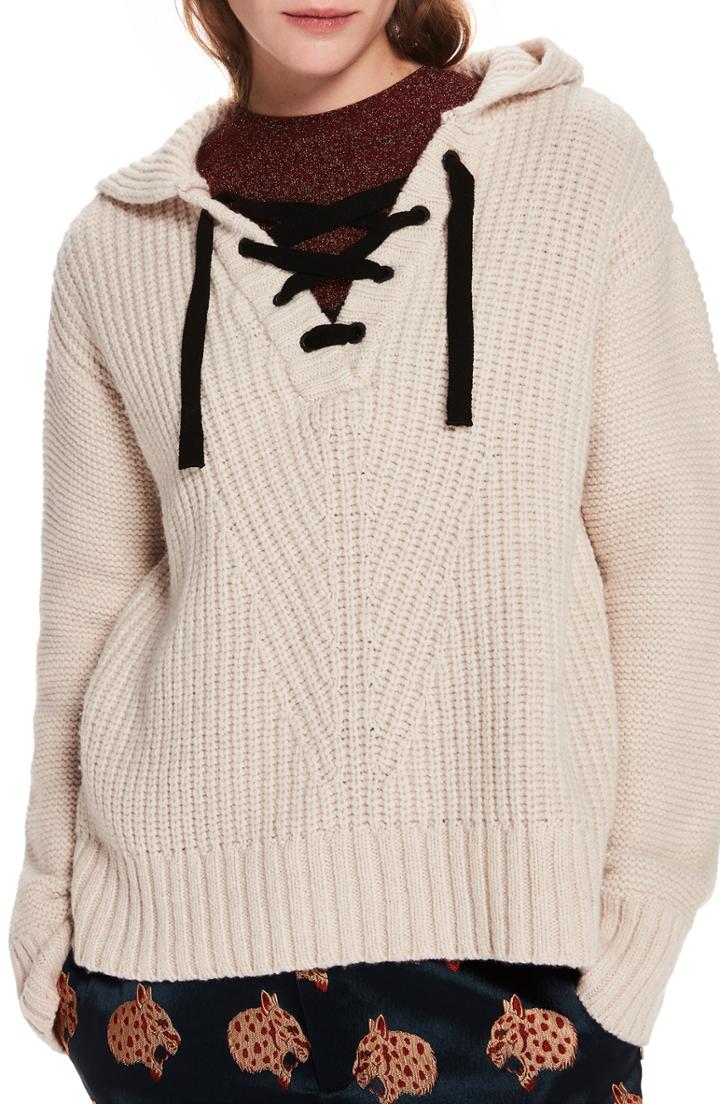 Women's Scotch & Soda Lace-up Knit Hooded Sweater - Ivory