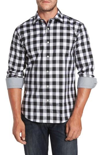 Men's Bugatchi Trim Fit Buffalo Plaid Sport Shirt, Size - Black
